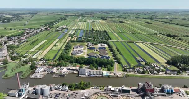 Water Purification Installation Facility Netherlands Aerial Drone View — Stock Video