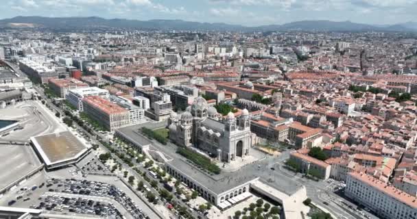 Aerial Cathedrale Major Στη Μασσαλία Γαλλία — Αρχείο Βίντεο