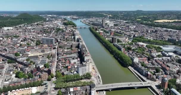 Luik Stad Belgien Panorama Översikt Över Flygdrönare — Stockvideo