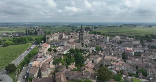 法国波尔多附近的圣埃米利翁小酒村的空中无人机视频 — 图库视频影像