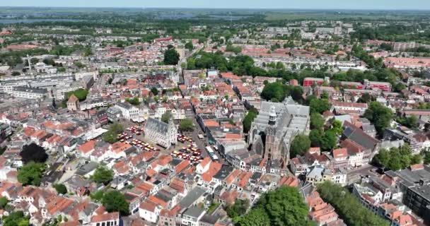 Immerse Yourself Captivating Aerial Perspective Goudas Main Market Place Historic — Stock Video