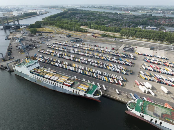 Botlek Rotterdam Juli Nederland Luchtdrone Video Van Veerboot Terminal Bij — Stockfoto