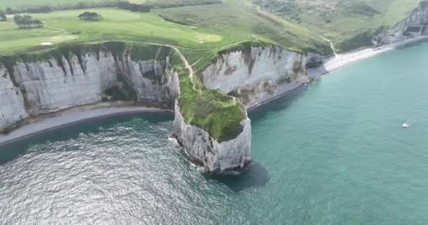 Videoclipul Drone Aeriene Coasta Tretat Normandia Franța — Videoclip de stoc