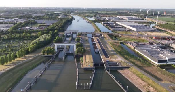 Aerial Drone View Princess Beatrix Lock Lock Complex Dutch Municipality — Stock Video