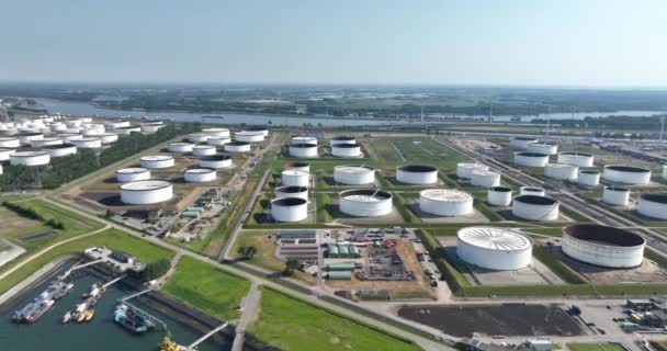 Europoort Rotterdam Petrochemische Opslagcontainers Infrastructuur Luchtdrone Zicht Nederland — Stockvideo