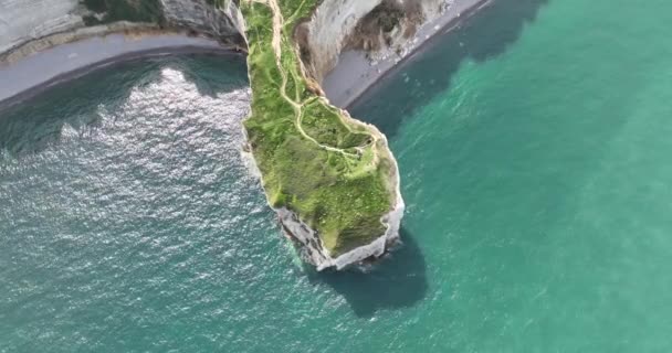 Luchtfoto Drone Video Van Kust Van Tretat Normandië Frankrijk — Stockvideo