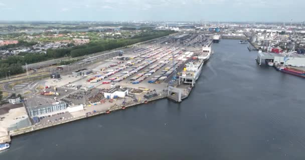 Rotterdam Juli 2023 Nederländerna Rotterdams Hamn Färjeterminal Mot Storbritannien Brittanniehaven — Stockvideo