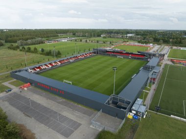 Almere, 16 Temmuz, Hollanda 'da. Almere City FC 'nin ana üssü Yanmar Stadyumu' nun hava aracı görüntüsü..
