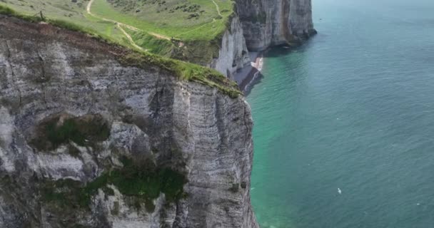 Ujawnienie Zdjęcia Małej Plaży Klifach Kredy Normandii Francja — Wideo stockowe