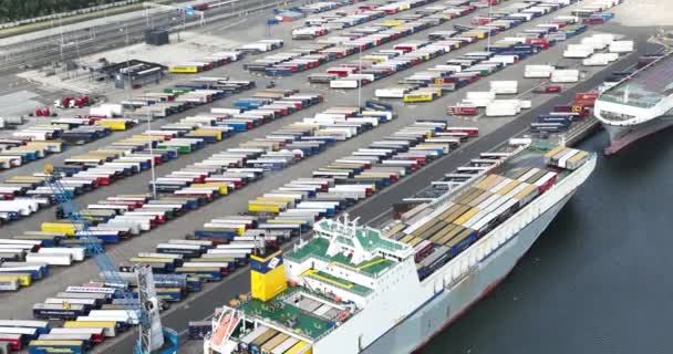 Rotterdam Luglio 2023 Paesi Bassi Trasporto Intermodale Rimorchi Nel Porto — Video Stock