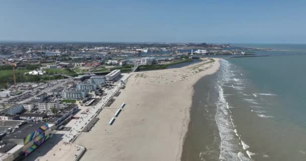 Vista Aérea Playa Bulevar Costero Dunkerque Francia — Vídeo de stock