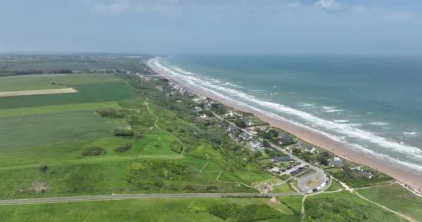 Dzień Lądowania Plaży Colleville Sur Mer Francja Widok Drona Powietrza — Wideo stockowe