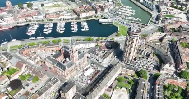 Drohnenaufnahme Des Hafens Stadtzentrum Von Dünkirchen Frankreich — Stockvideo