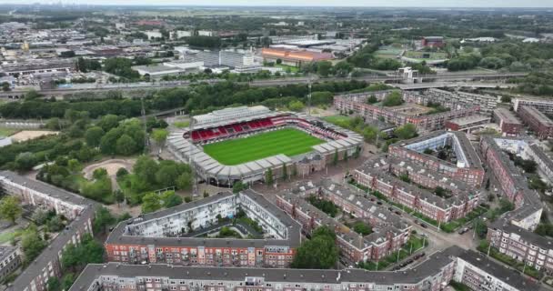 2023年7月22日 鹿特丹 Het Kasteel 荷兰Eredivisie Club Sparta Rotterdam的足球场 空中无人驾驶飞机视图 — 图库视频影像