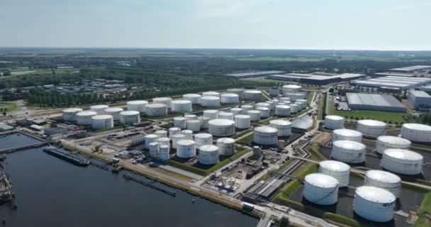 Oil Terminal Afrikahaven Amsterdam Netherlands Large Petrochemical Harbour Aerial Drone — Stock Video