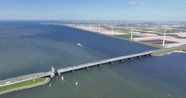 Vista Aérea Drone Ponte Ketelbrug Sobre Ijselmeer Holanda Infra Estrutura — Vídeo de Stock