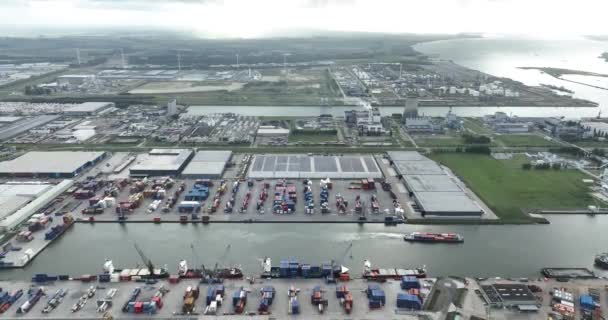 オランダの大きな港ムエルディク港 空中ドローンビュー — ストック動画
