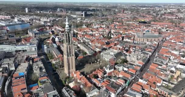 Захватывающие Виды История Onze Lieve Vrouwetoren Amersfoort Потрясающий Ориентир Башни — стоковое видео