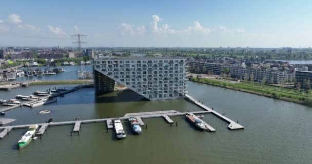 Amsterdam Mayıs 2023 Hollanda Sluishuis Apartmanı Hava Aracı Görünümü — Stok video