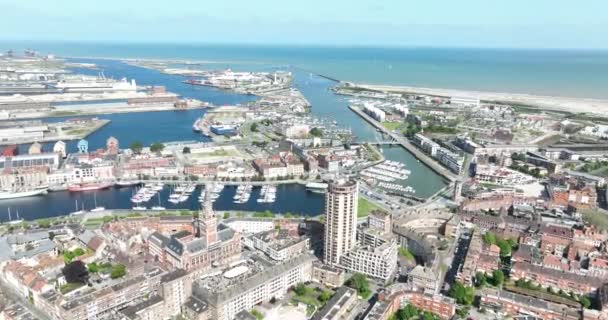 Lucht Drone Shot Uitzicht Stad Duinkerke Frankrijk — Stockvideo