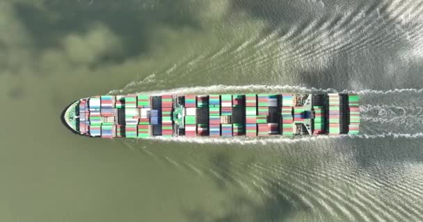 Letecké Záběry Námořního Obchodu Ukazují Shora Dolů Perspektivu Masivní Kontejnerové — Stock video
