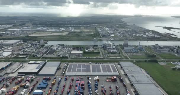 2023年8月3日 オランダ オランダの大きな港ムエルディク港 空中ドローンビュー — ストック動画
