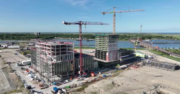 Ámsterdam Junio 2023 Países Bajos Sluisbuurt Zeeburgereiland Proyecto Construcción Nuevos — Vídeo de stock