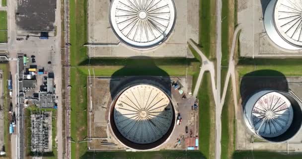 Aerial Top View Petrochemical Storage Tanks Top View — Stock Video