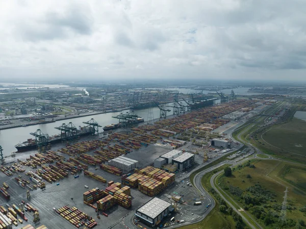 Antwerpen Augustus 2023 België Luchtfoto Van Antwerps Deurganckdok Container Terminals — Stockfoto