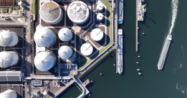 Aerial Drone View Tank Fuel Port Facility Infrastructure Port Rotterdam — Stock Video