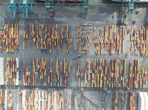 Antwerpen 2023 Augusztus Belgium Antwerpeni Kikötő Konténertermináljának Felülnézete Lefelé Kikötői Jogdíjmentes Stock Fotók