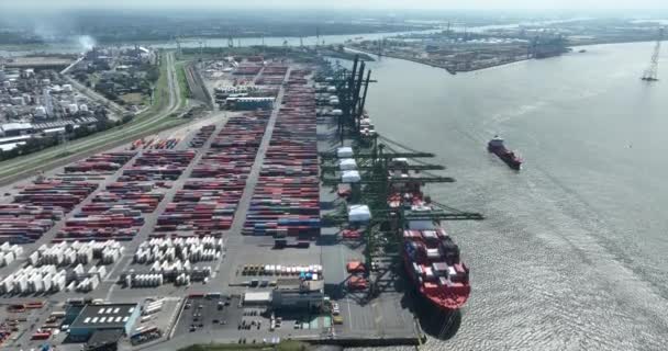 Antwerpen Augustus 2023 België Een Luchtdroen Zicht Noordzee Terminal Haven — Stockvideo