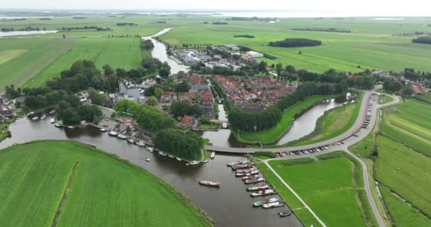 Een Luchtfoto Van Kleinste Stad Van Friesland Sloten Sloten Het — Stockvideo