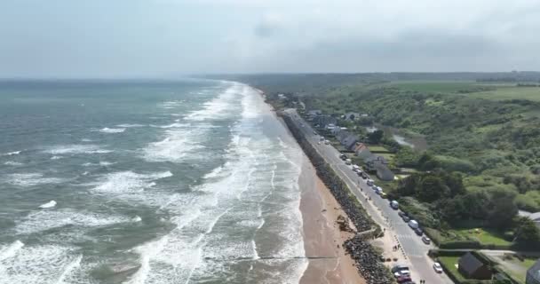 二次大战登陆海滩今天 诺曼底 欧洲空中无人驾驶飞机视图 — 图库视频影像