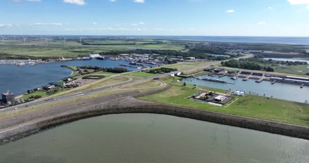 Aerial Drone View Haringvliet Harbour Next Haringvlietsluizen Netherlands — Stock Video
