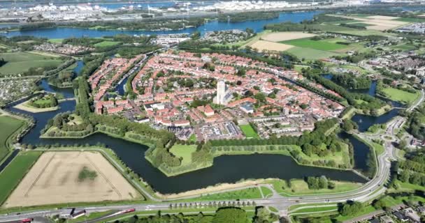 Aerial Drone View Fortress Brielle Fortifications Mouths Meuse Haringvliet Netherlands — Stock Video
