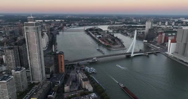 Vedere Dronă Aeriană Podului Erasmusbridge Podului Prin Cablu Râul Nieuwe — Videoclip de stoc