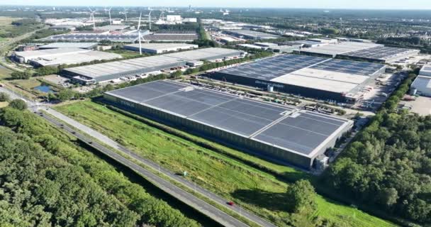 蒂尔堡 2023年9月6日 蒂尔堡的特斯拉送货中心空中无人驾驶飞机视图 — 图库视频影像