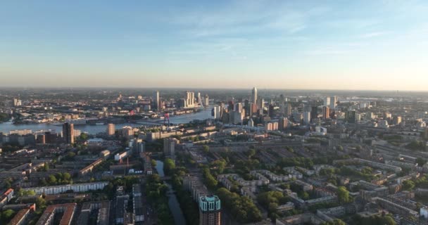 Вид Воздуха Skyline Rotterdam Большой Город Южной Голландии Нидерланды — стоковое видео