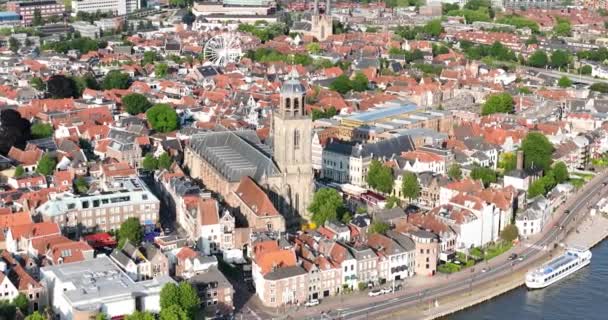 Lebuinuskerk Deventeru Městský Přehled Zobrazení Leteckých Dronů — Stock video