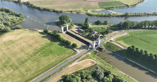 Aerial Drone View Dutch Infrastructure Water Way Flood Protection Engineering — Stock Video