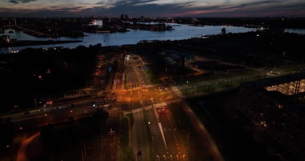 Gece Vakti Piethein Tüneli Giriş Kavşağının Hava Aracı Görüntüsü Amsterdam — Stok video