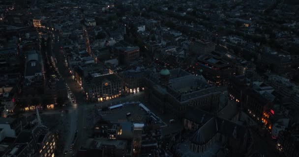 Амстердам Вересня 2023 Нідерланди Площа Дам Внизу Амстердама Вночі Ввечері — стокове відео