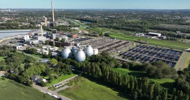 Αεροφωτογραφία Κηφήνας Της Μονάδας Καθαρισμού Υδάτων Στη Γερμανία Επεξεργασία Λυμάτων — Αρχείο Βίντεο