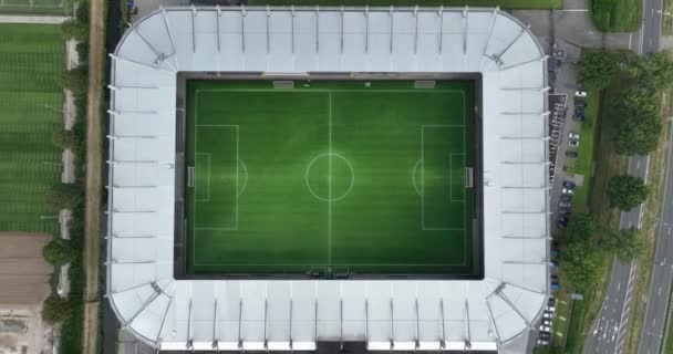 Bovenaanzicht Van Een Luchtdrone Een Voetbalstadion Stadion Architectuur Speeltuin Complex — Stockvideo