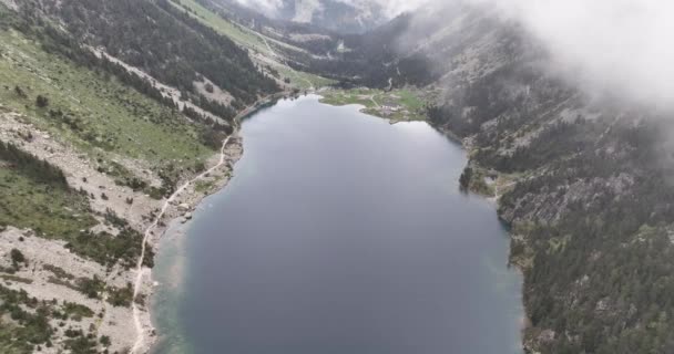 Antenne Eines Bergsees Wildnis Natur Tourismus Bergsee Panorama Wald Tal — Stockvideo