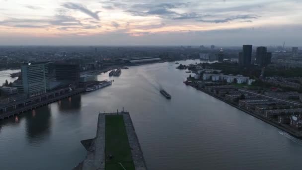 Iperlapside Aerea Time Lapse Dello Skyline Amsterdam Paesi Bassi Notte — Video Stock