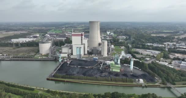 Aerial Drone View Coal Powerd Electricity Plant Germany Power Energy — Stock Video