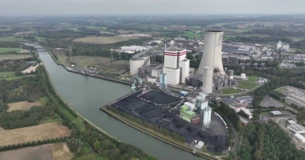 Вид Беспилотника Лунную Угольную Электростанцию Германии Рур Ископаемое Топливо Энергетика — стоковое видео