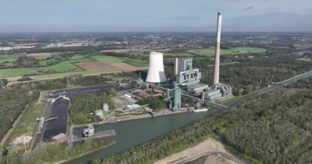 Aerial Drone View Kraftwerk Bergkamen Germany Coal Fired Powerplant Fossil — Stock Video